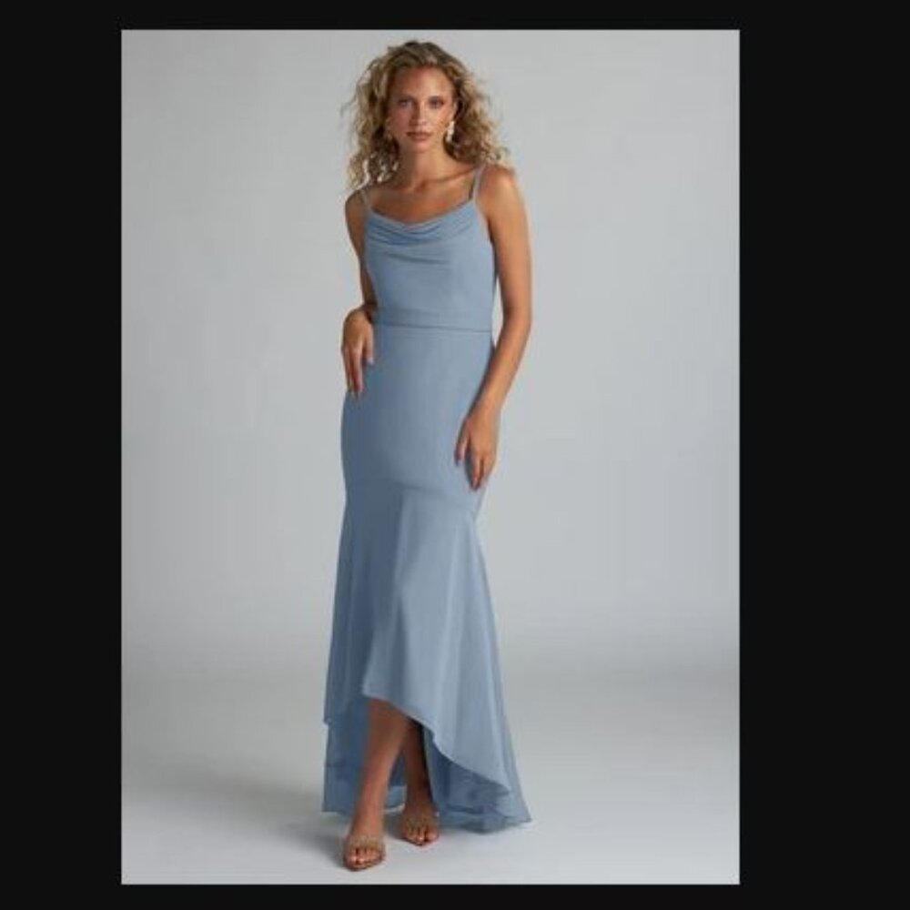 NWT Azazie Summer Dusty Blue Bridesmaid Dress Size A0